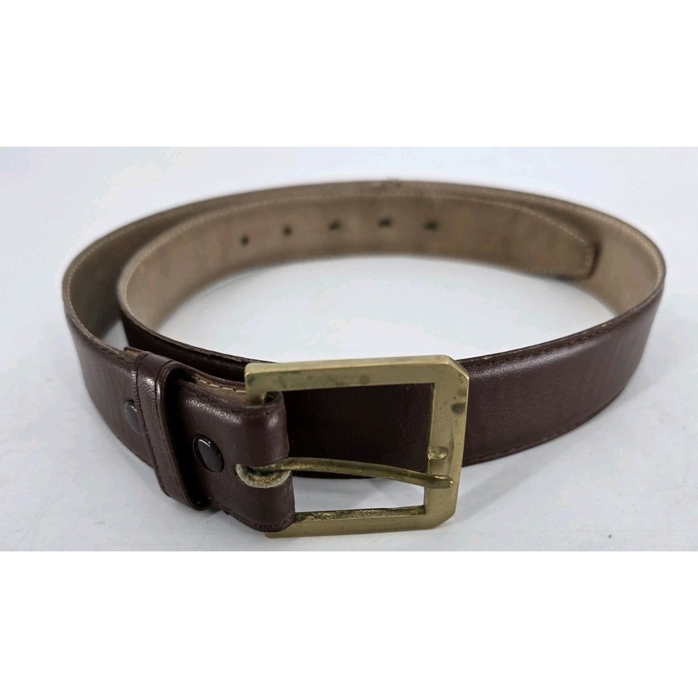 Paris Leather Belt 40" Top Grain Cowhide Flat Brown Vtg 10052-2 Solid Brass